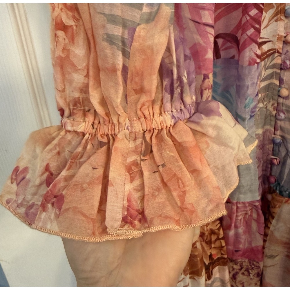 Johnny Was Silk Blend Dress MED Mini Pink Floral Semi-sheer Ruffle Patchwork EUC - Picture 5 of 16